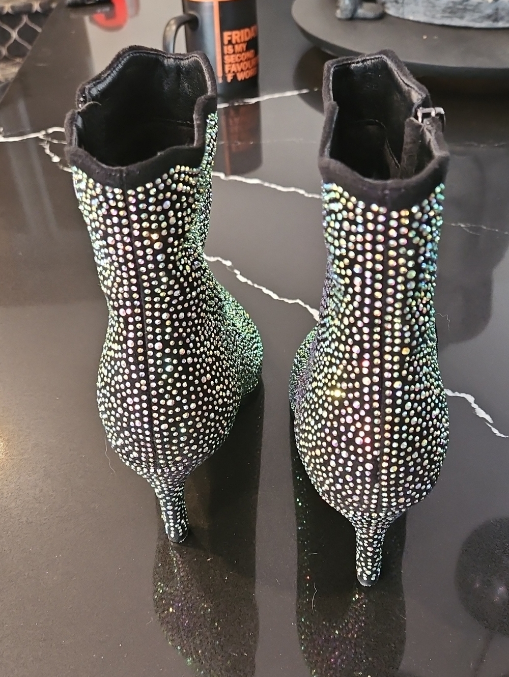 Patrizia Spring Step Rhinestone Ankle Boots Size 7 Black Sparkly Bootie - Picture 8 of 11